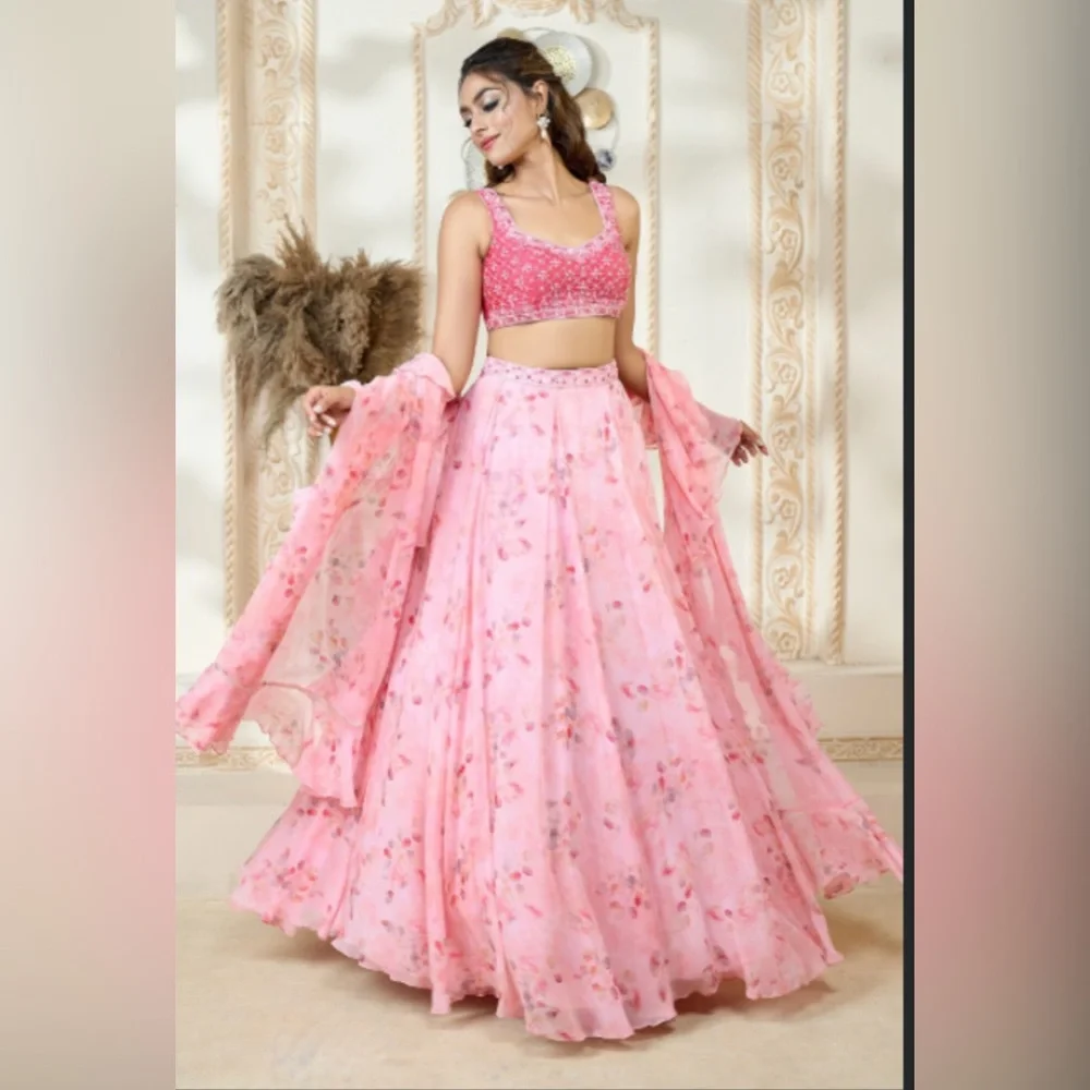 Rose Petal Print Lehenga Set
With Ruffle Dupatta - Picture 1 of 3